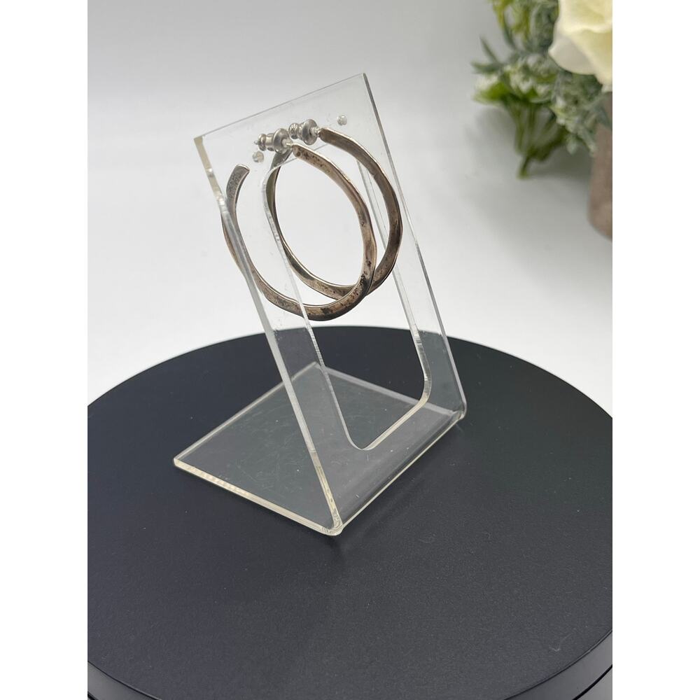 Canada‎ Signed Designer 925 Hammered Irregular Medium Hoop Earrings 5.5 Grams